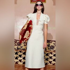 Elegant Cream Puff Sleeve Dress – Classic Women's Dress